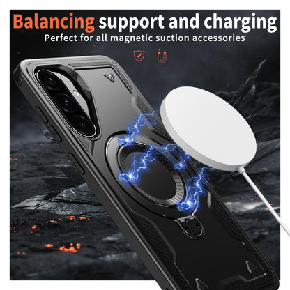For Galaxy A37 5G Kalebol PC Hybrid TPU Armor MagSafe Ring Holder Phone Case(Black)