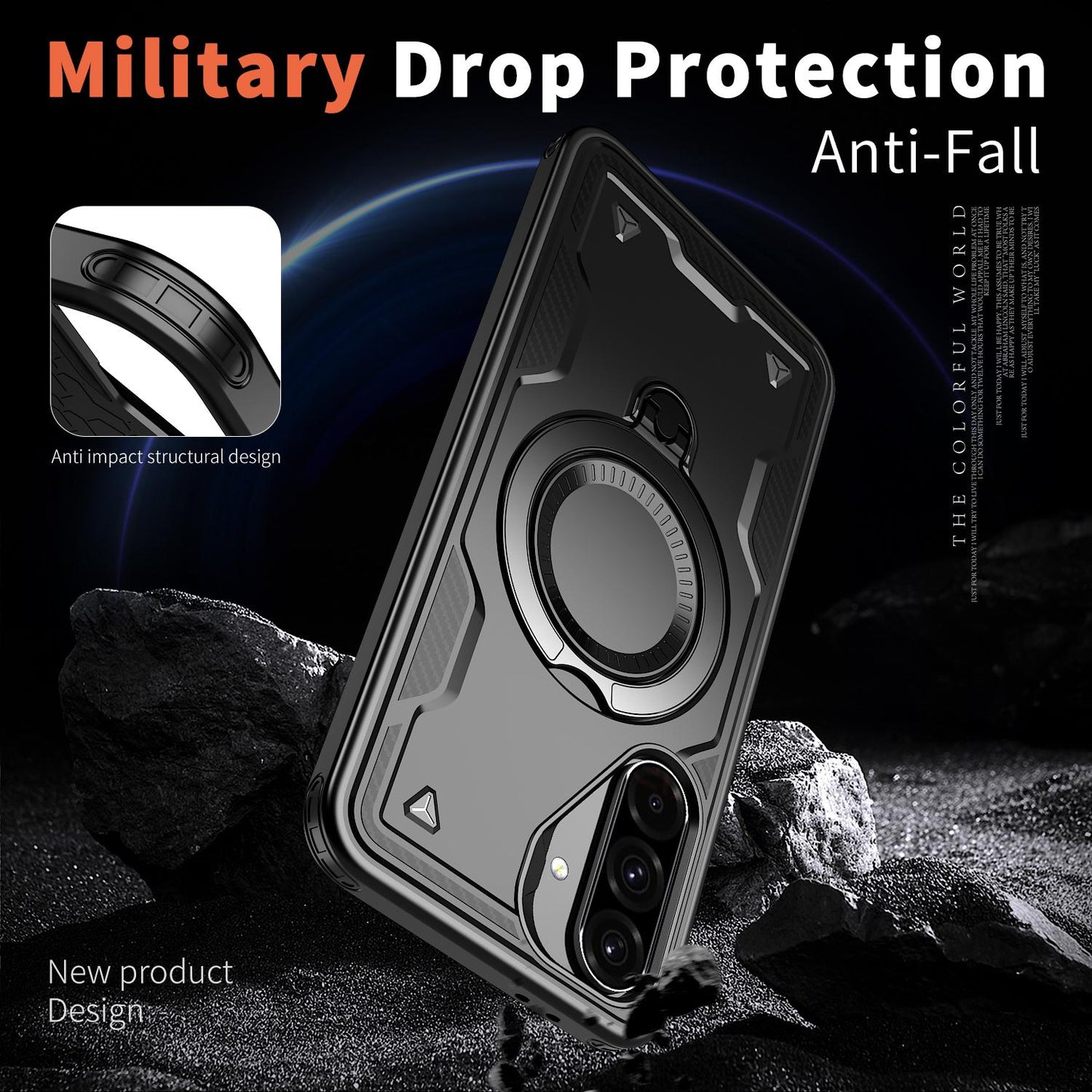 For Galaxy A37 5G Kalebol PC Hybrid TPU Armor MagSafe Ring Holder Phone Case(Black)