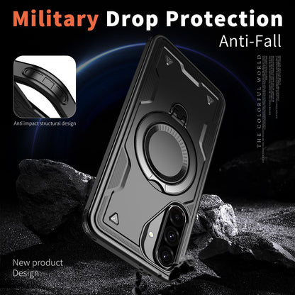 For Galaxy A37 5G Kalebol PC Hybrid TPU Armor MagSafe Ring Holder Phone Case(Black)