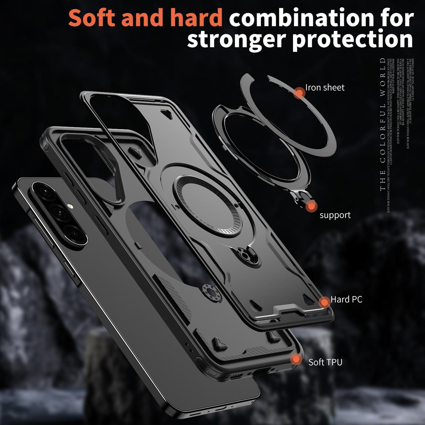 For Galaxy A37 5G Kalebol PC Hybrid TPU Armor MagSafe Ring Holder Phone Case(Black)