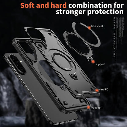 For Galaxy A37 5G Kalebol PC Hybrid TPU Armor MagSafe Ring Holder Phone Case(Black)