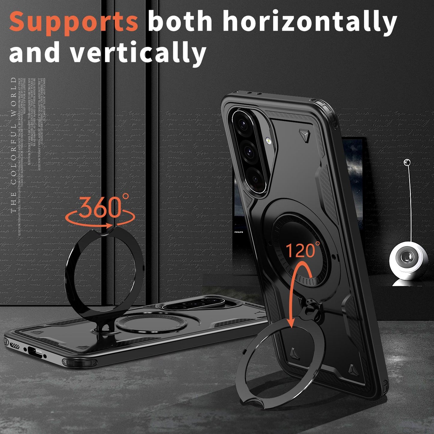 For Galaxy A37 5G Kalebol PC Hybrid TPU Armor MagSafe Ring Holder Phone Case(Black)