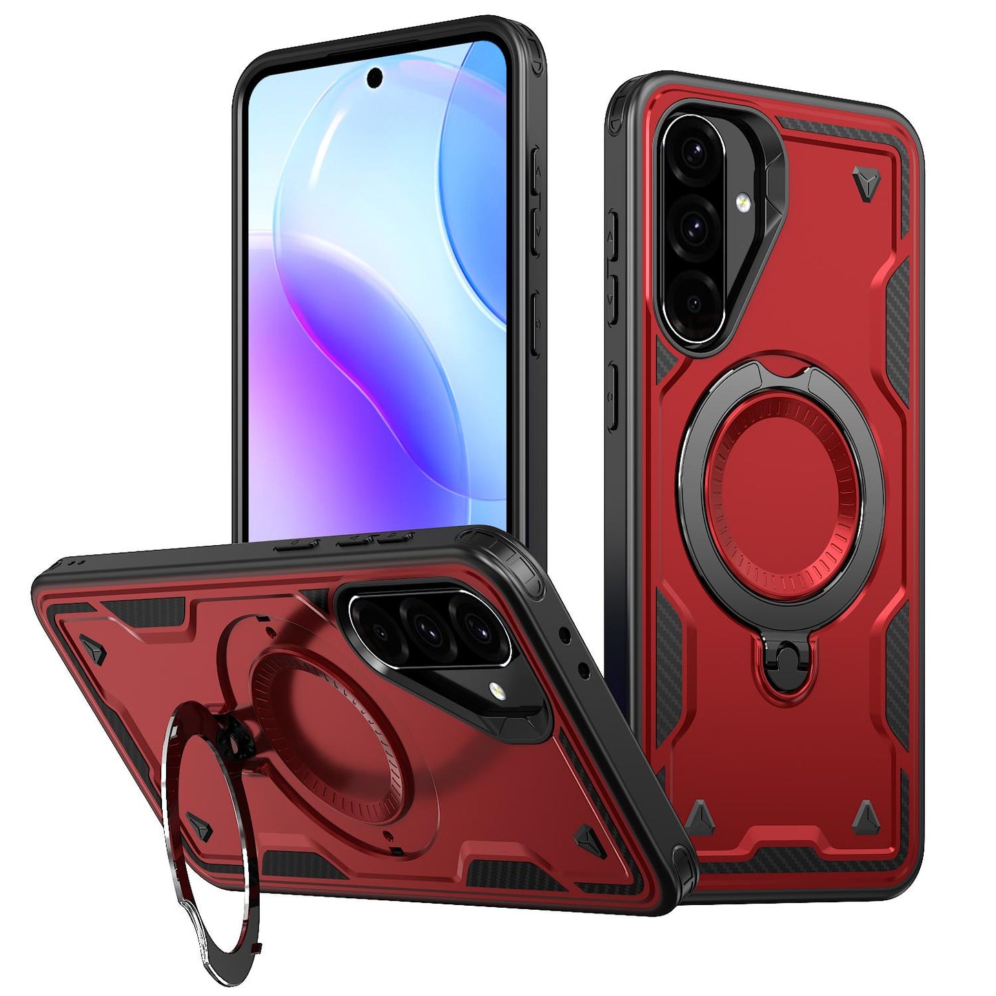 For Galaxy A37 5G Kalebol PC Hybrid TPU Armor MagSafe Ring Holder Phone Case(Red)