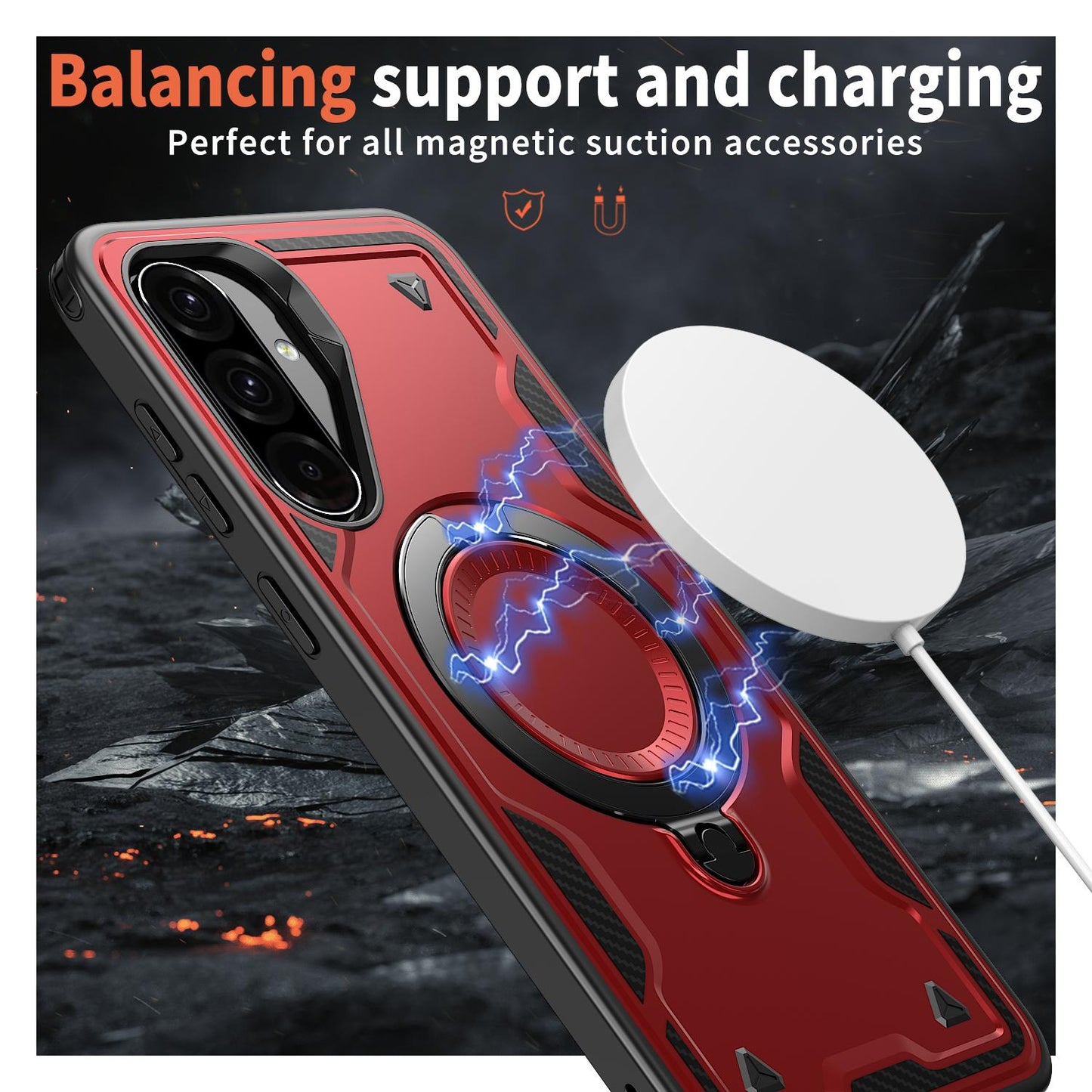 For Galaxy A37 5G Kalebol PC Hybrid TPU Armor MagSafe Ring Holder Phone Case(Red)