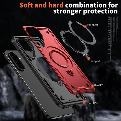 For Galaxy A37 5G Kalebol PC Hybrid TPU Armor MagSafe Ring Holder Phone Case(Red)