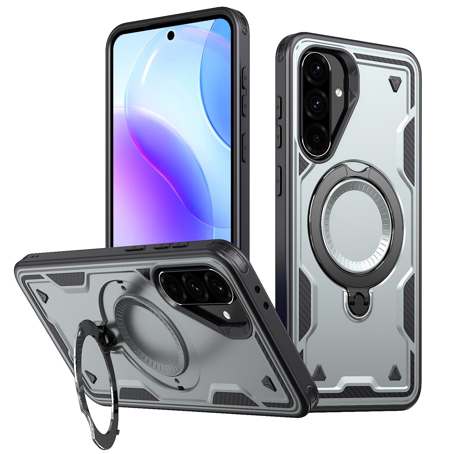 For Galaxy A37 5G Kalebol PC Hybrid TPU Armor MagSafe Ring Holder Phone Case(Gray)