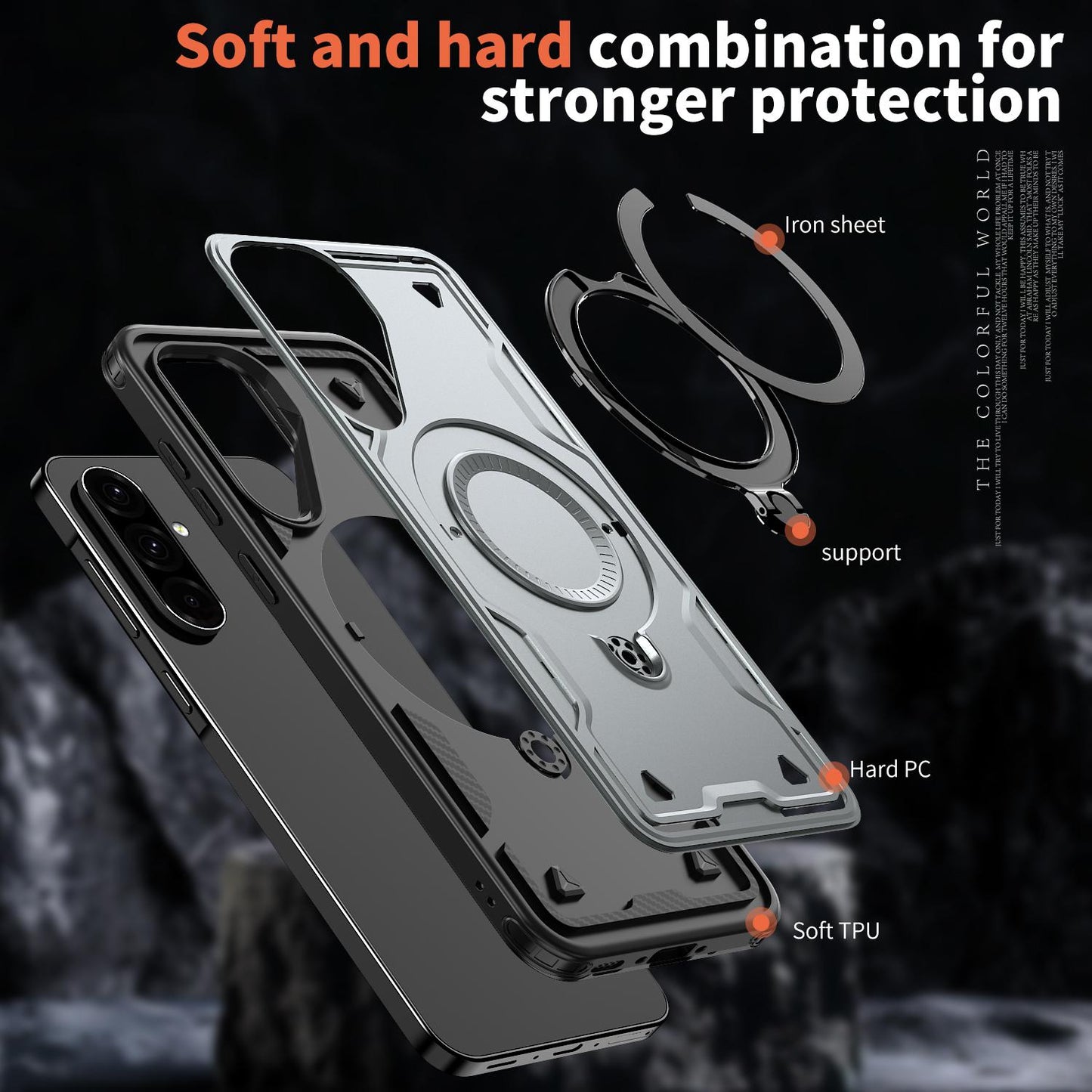 For Galaxy A37 5G Kalebol PC Hybrid TPU Armor MagSafe Ring Holder Phone Case(Gray)