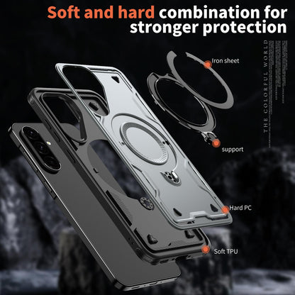 For Galaxy A37 5G Kalebol PC Hybrid TPU Armor MagSafe Ring Holder Phone Case(Gray)