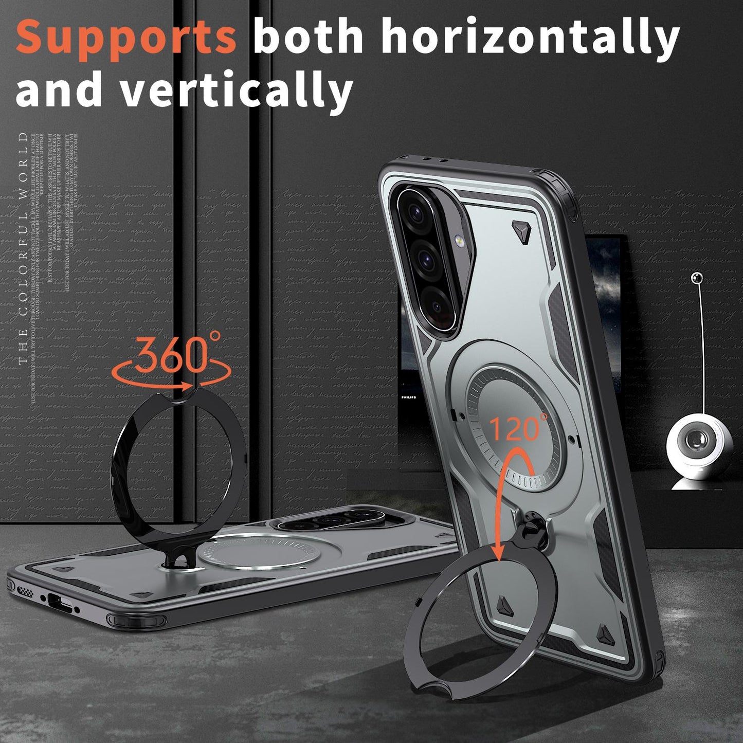 For Galaxy A37 5G Kalebol PC Hybrid TPU Armor MagSafe Ring Holder Phone Case(Gray)