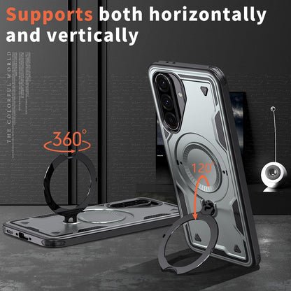 For Galaxy A37 5G Kalebol PC Hybrid TPU Armor MagSafe Ring Holder Phone Case(Gray)