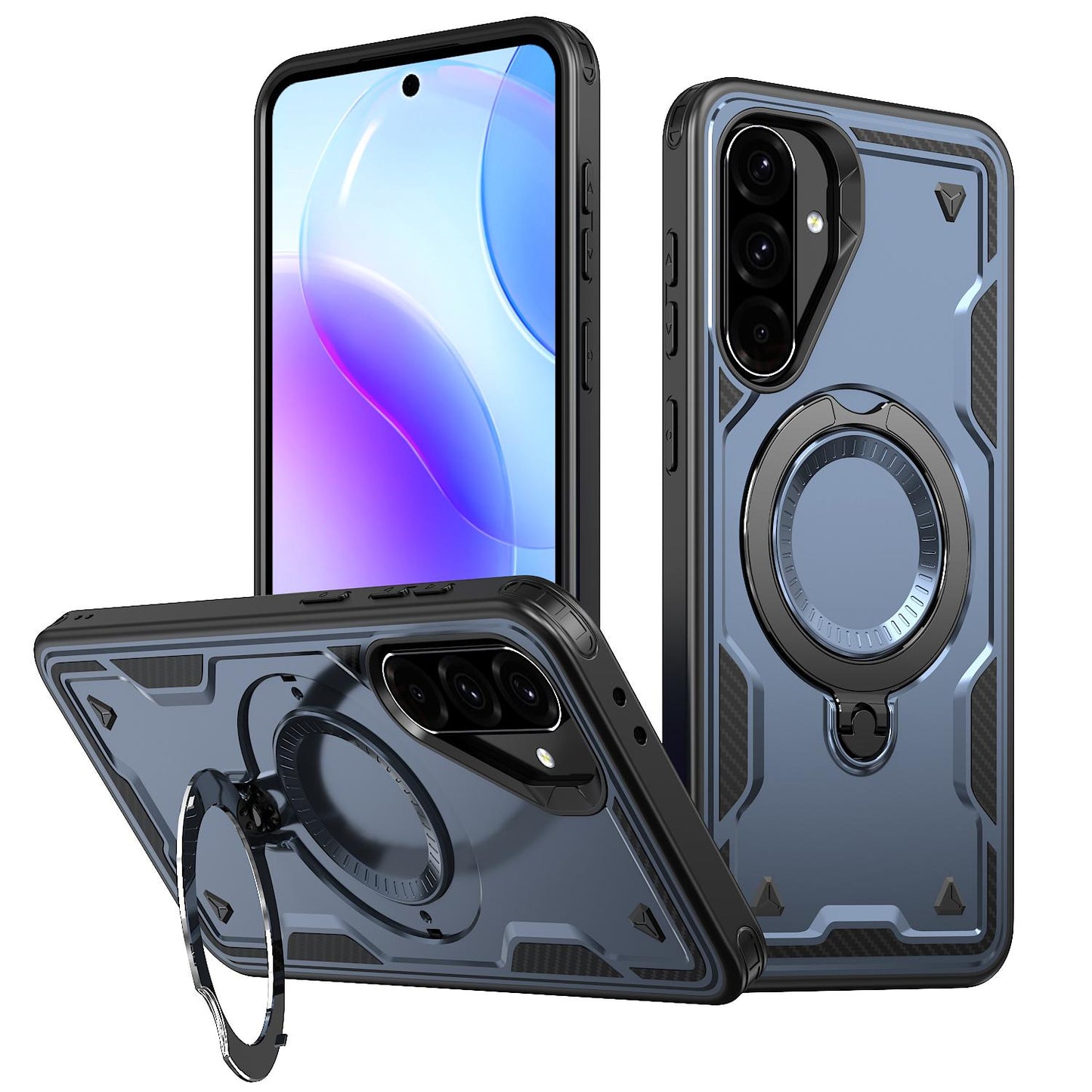For Galaxy A37 5G Kalebol PC Hybrid TPU Armor MagSafe Ring Holder Phone Case(Blue)