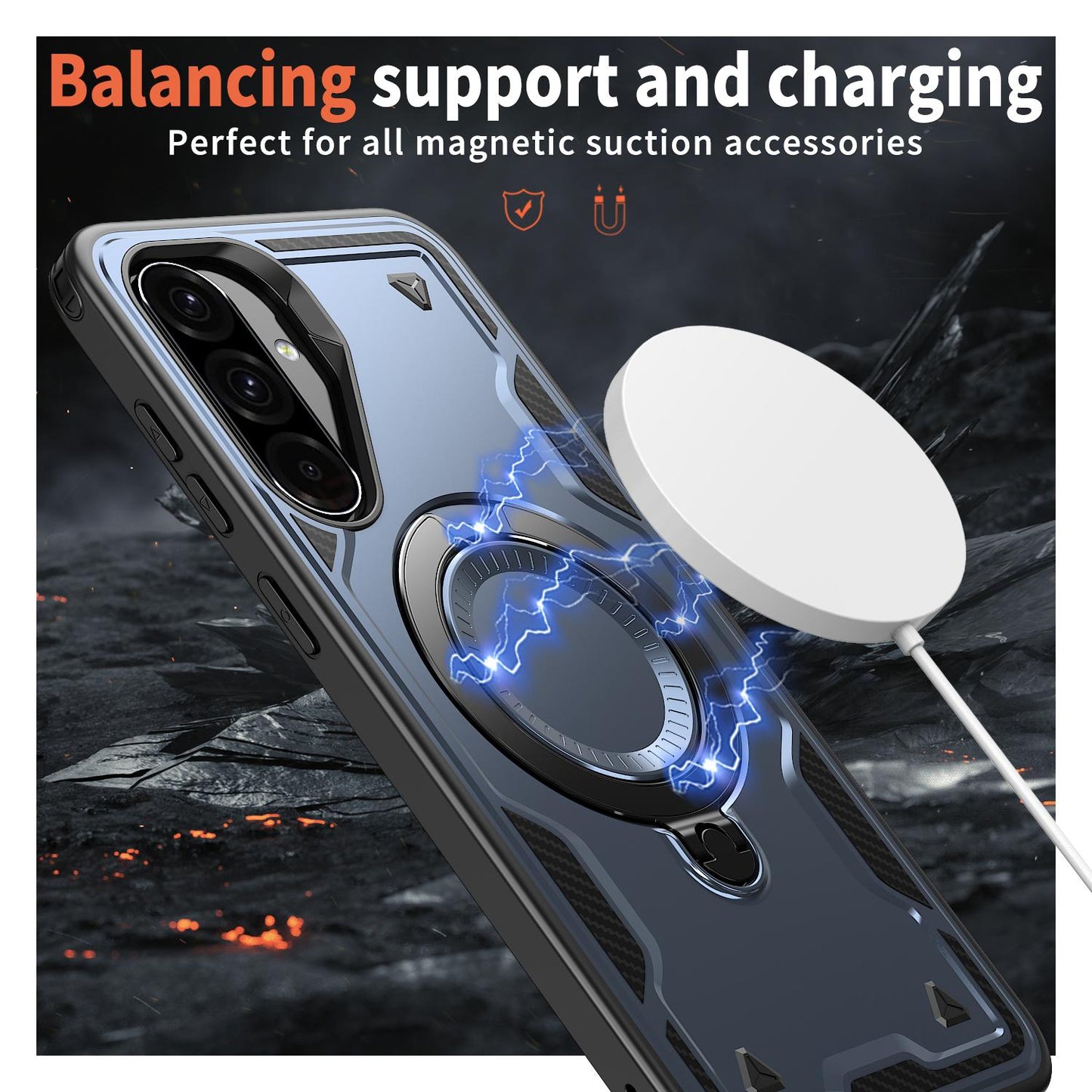 For Galaxy A37 5G Kalebol PC Hybrid TPU Armor MagSafe Ring Holder Phone Case(Blue)