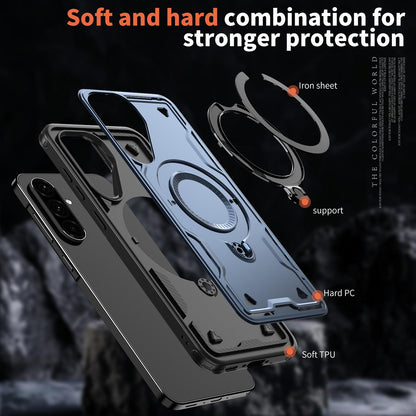 For Galaxy A37 5G Kalebol PC Hybrid TPU Armor MagSafe Ring Holder Phone Case(Blue)