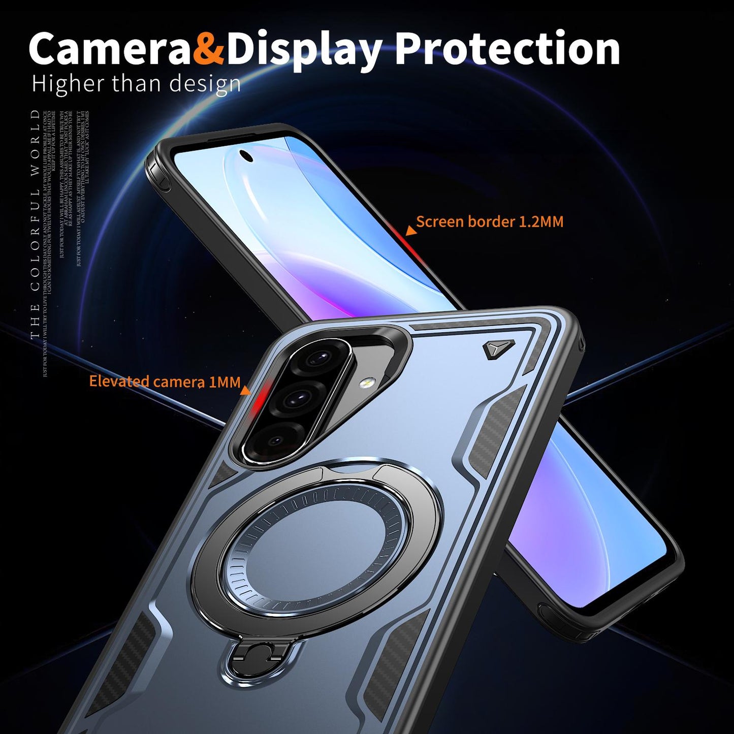 For Galaxy A37 5G Kalebol PC Hybrid TPU Armor MagSafe Ring Holder Phone Case(Blue)