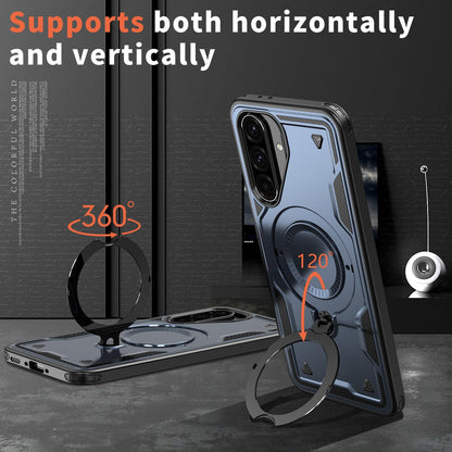 For Galaxy A37 5G Kalebol PC Hybrid TPU Armor MagSafe Ring Holder Phone Case(Blue)
