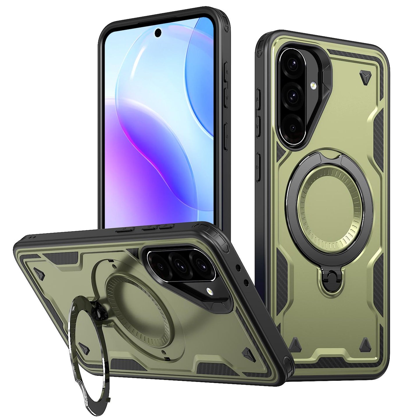 For Galaxy A37 5G Kalebol PC Hybrid TPU Armor MagSafe Ring Holder Phone Case(Green)