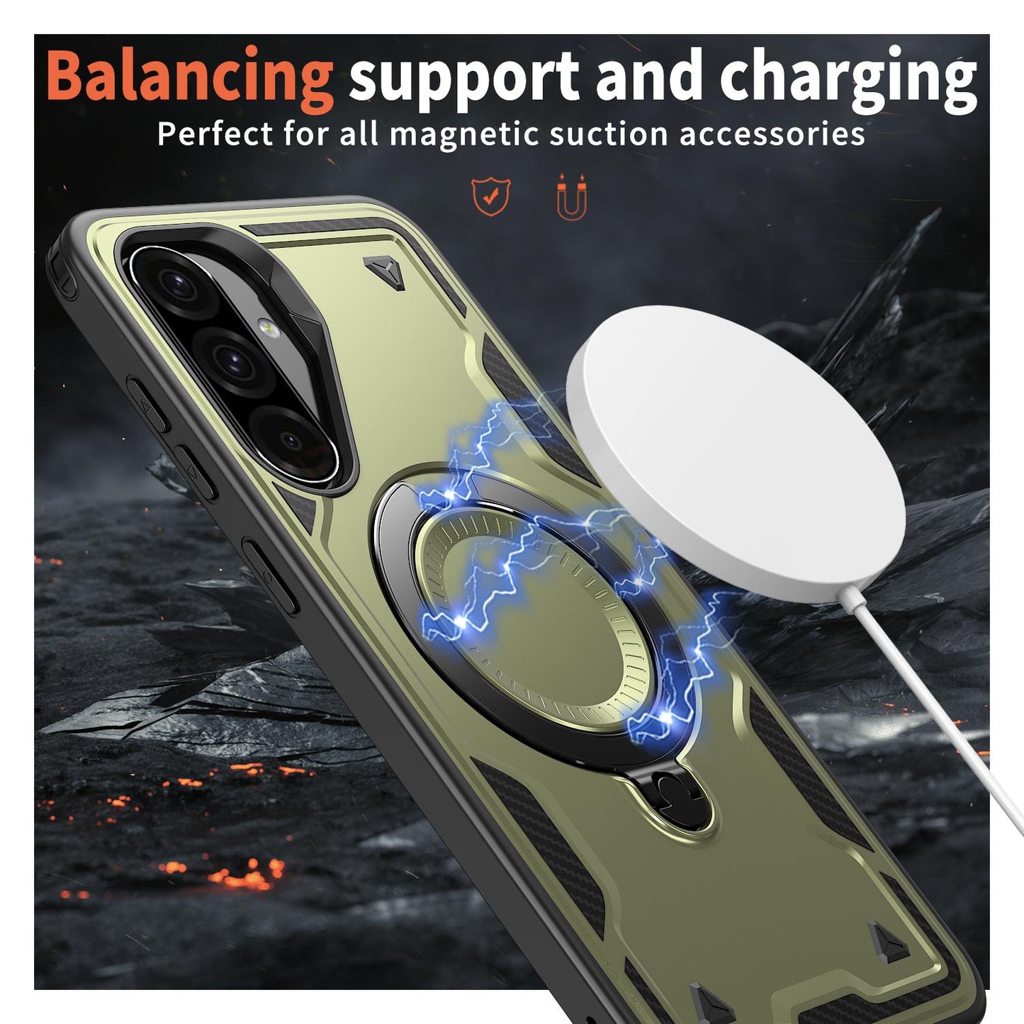For Galaxy A37 5G Kalebol PC Hybrid TPU Armor MagSafe Ring Holder Phone Case(Green)