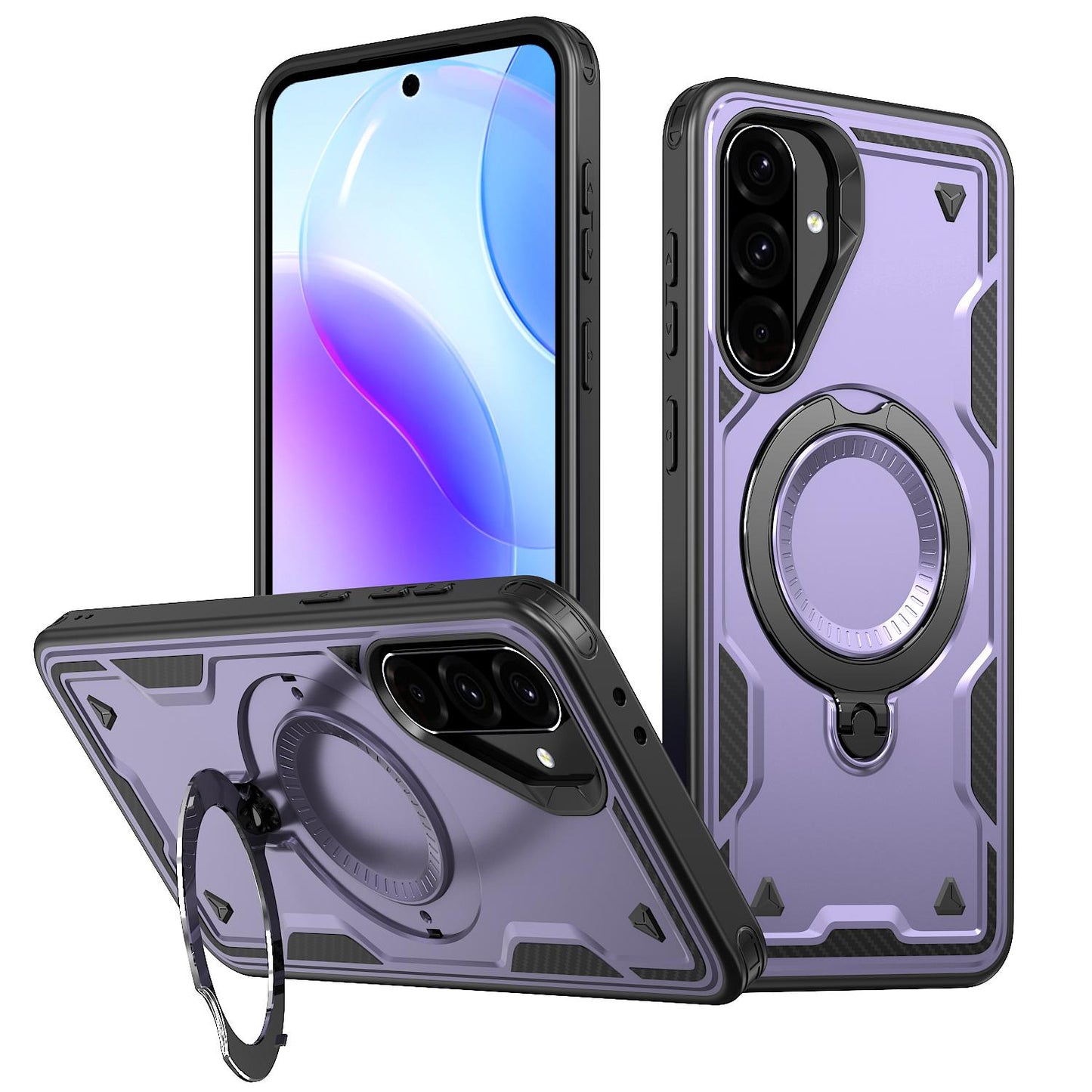 For Galaxy A37 5G Kalebol PC Hybrid TPU Armor MagSafe Ring Holder Phone Case(Purple)