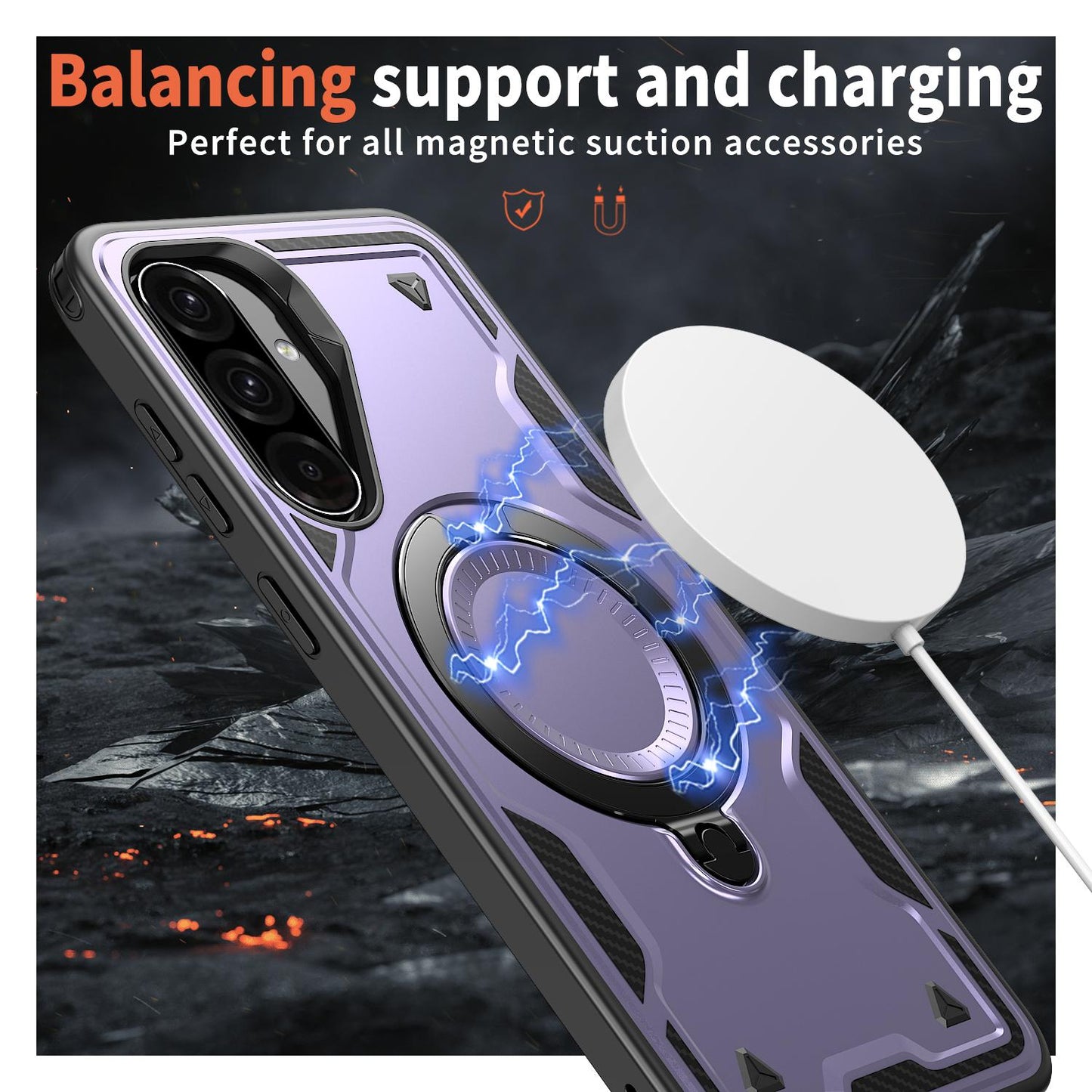 For Galaxy A37 5G Kalebol PC Hybrid TPU Armor MagSafe Ring Holder Phone Case(Purple)