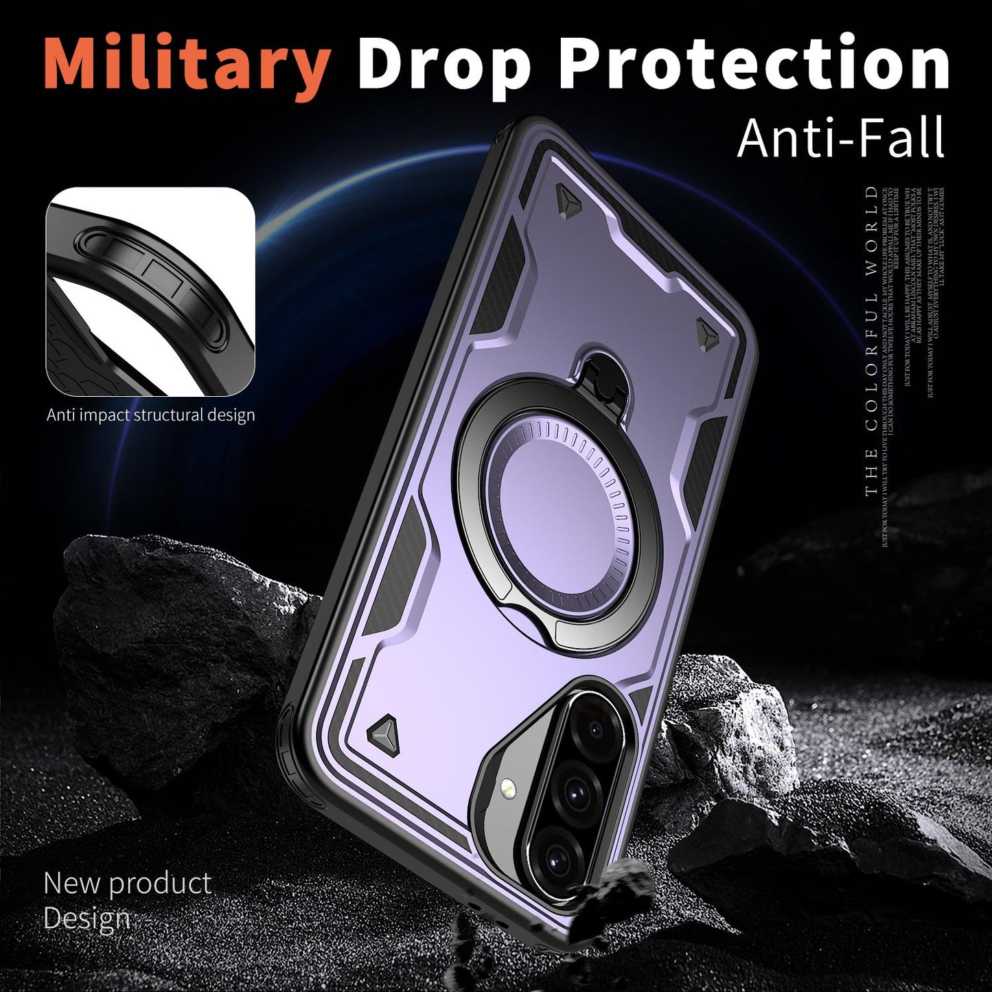 For Galaxy A37 5G Kalebol PC Hybrid TPU Armor MagSafe Ring Holder Phone Case(Purple)