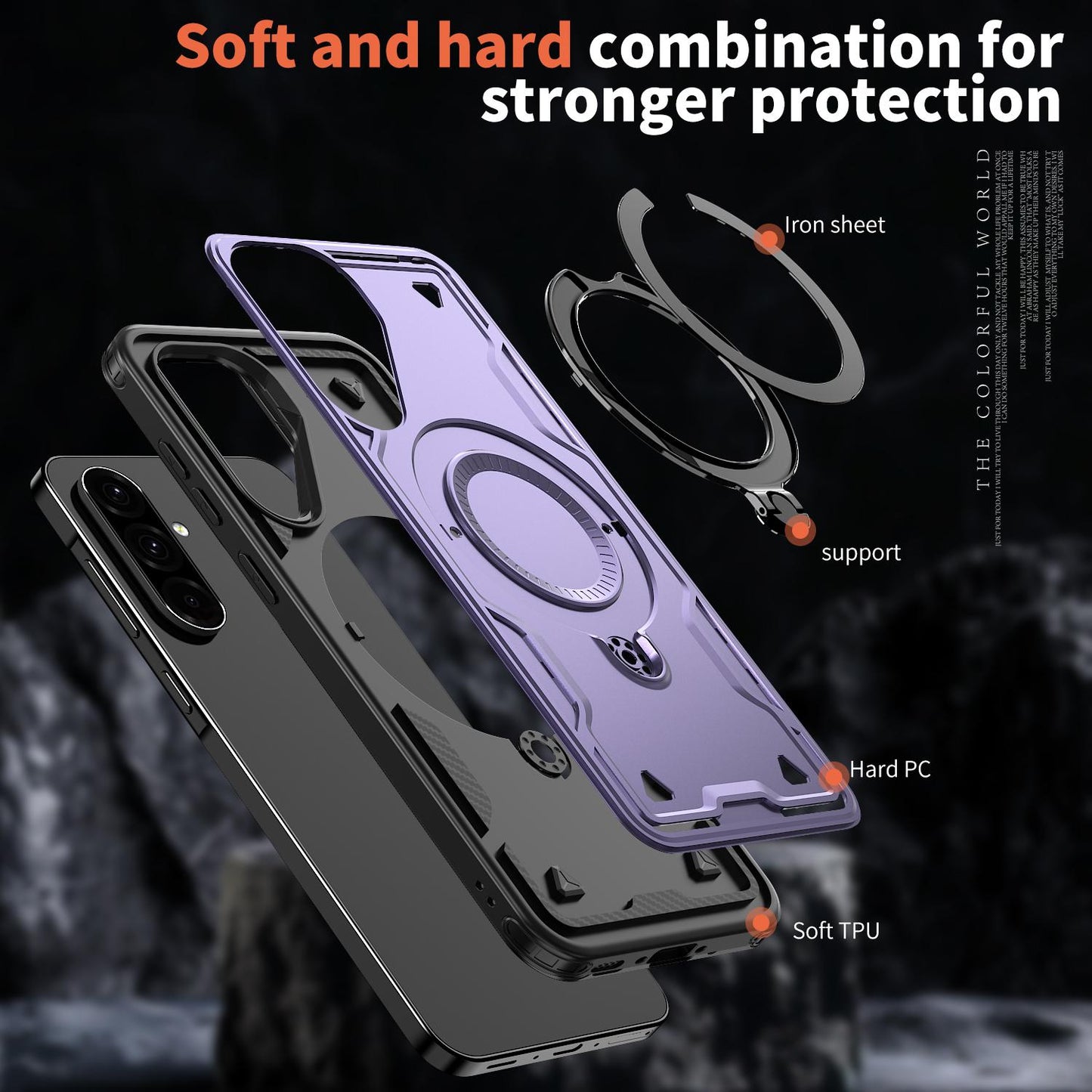 For Galaxy A37 5G Kalebol PC Hybrid TPU Armor MagSafe Ring Holder Phone Case(Purple)