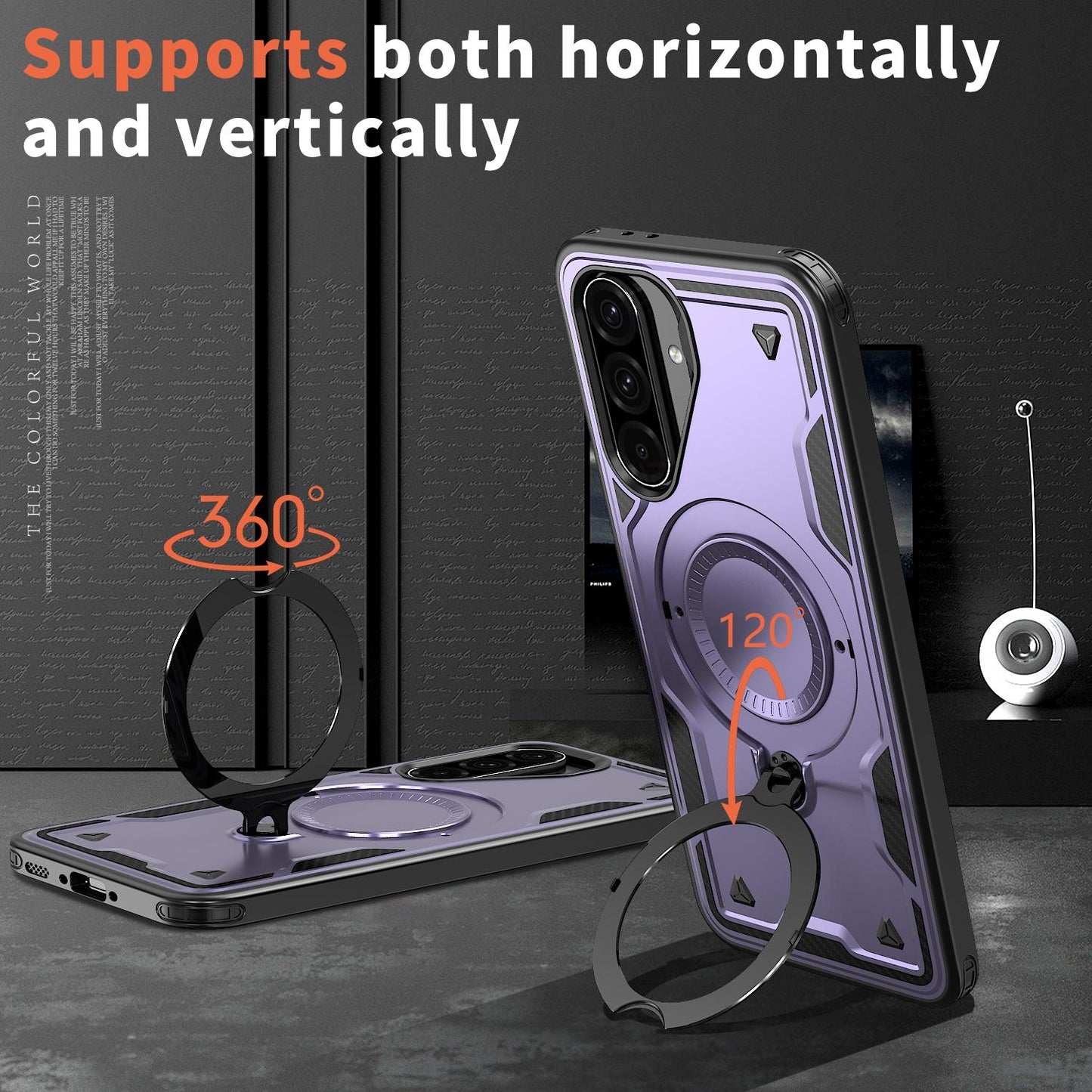 For Galaxy A37 5G Kalebol PC Hybrid TPU Armor MagSafe Ring Holder Phone Case(Purple)