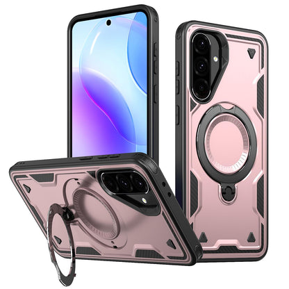 For Galaxy A37 5G Kalebol PC Hybrid TPU Armor MagSafe Ring Holder Phone Case(Rose Gold)