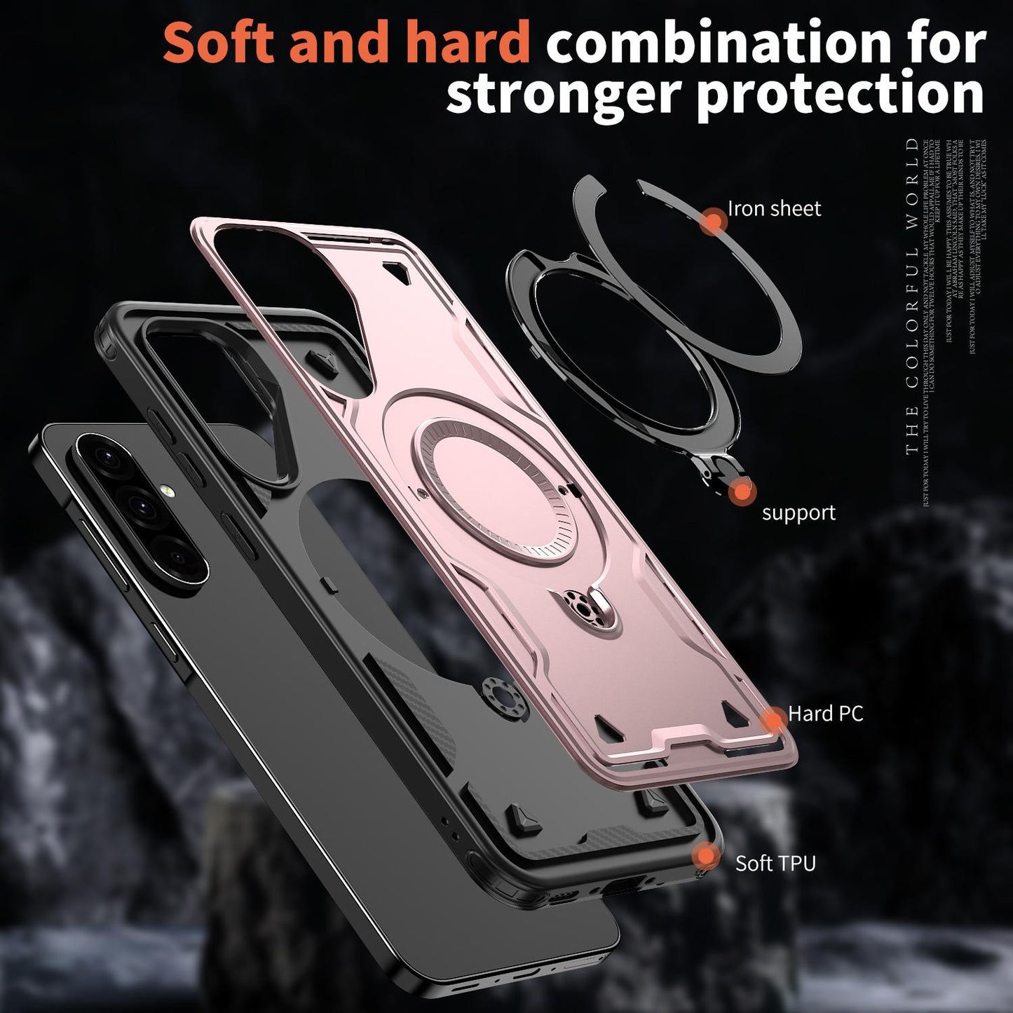 For Galaxy A37 5G Kalebol PC Hybrid TPU Armor MagSafe Ring Holder Phone Case(Rose Gold)