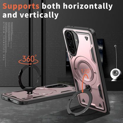 For Galaxy A37 5G Kalebol PC Hybrid TPU Armor MagSafe Ring Holder Phone Case(Rose Gold)