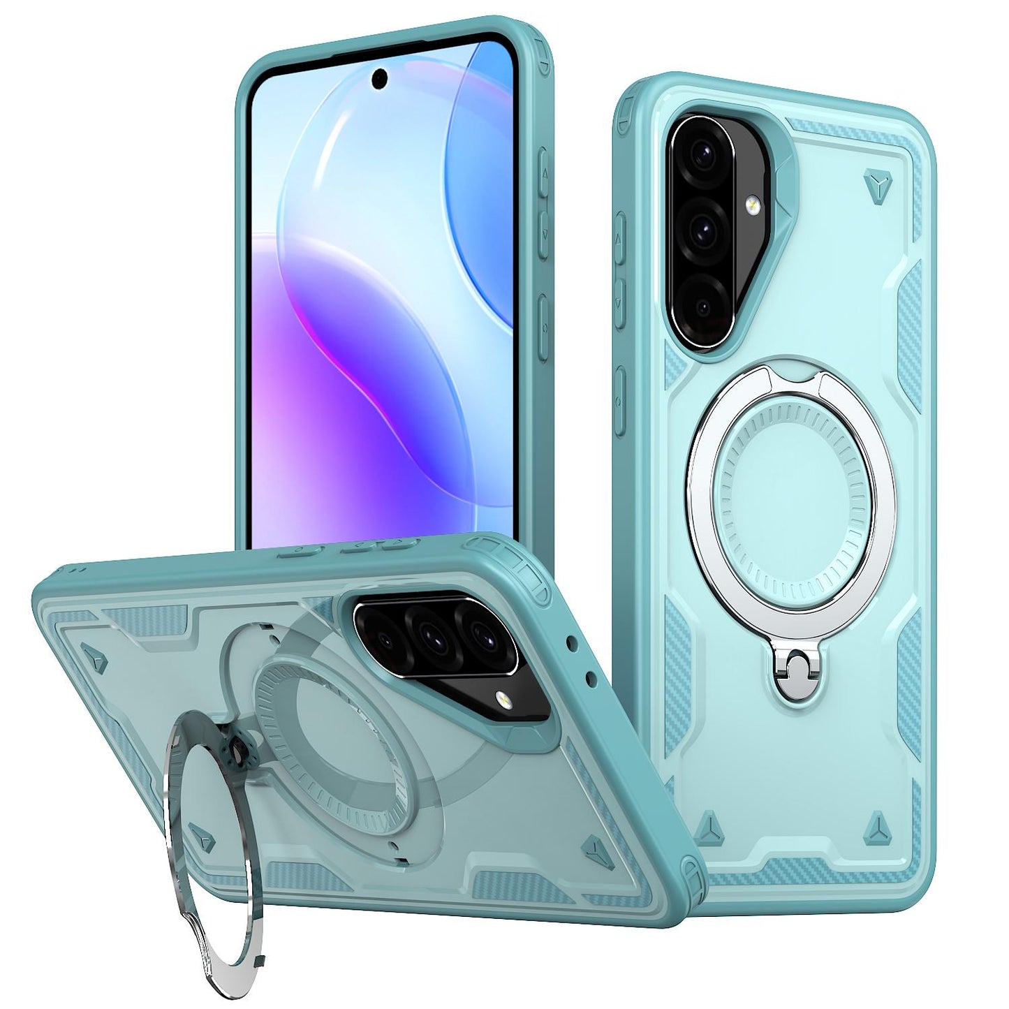 For Galaxy A37 5G Kalebol PC Hybrid TPU Armor MagSafe Ring Holder Phone Case(Light Blue)