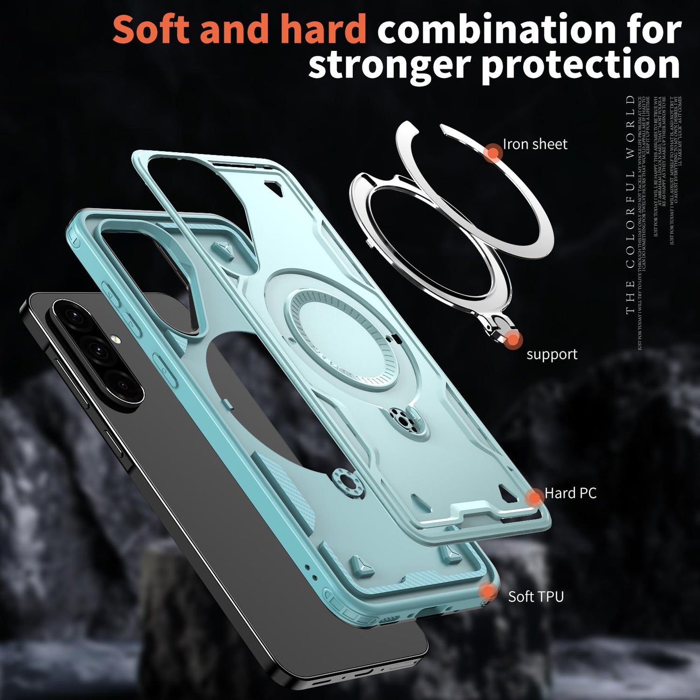 For Galaxy A37 5G Kalebol PC Hybrid TPU Armor MagSafe Ring Holder Phone Case(Light Blue)