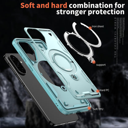 For Galaxy A37 5G Kalebol PC Hybrid TPU Armor MagSafe Ring Holder Phone Case(Light Blue)