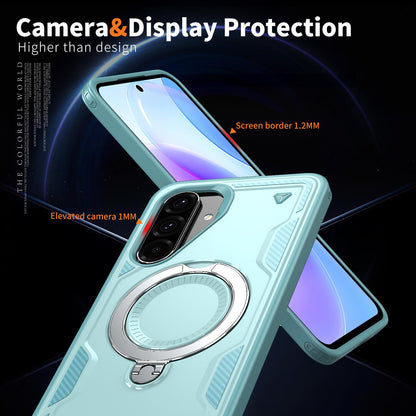 For Galaxy A37 5G Kalebol PC Hybrid TPU Armor MagSafe Ring Holder Phone Case(Light Blue)