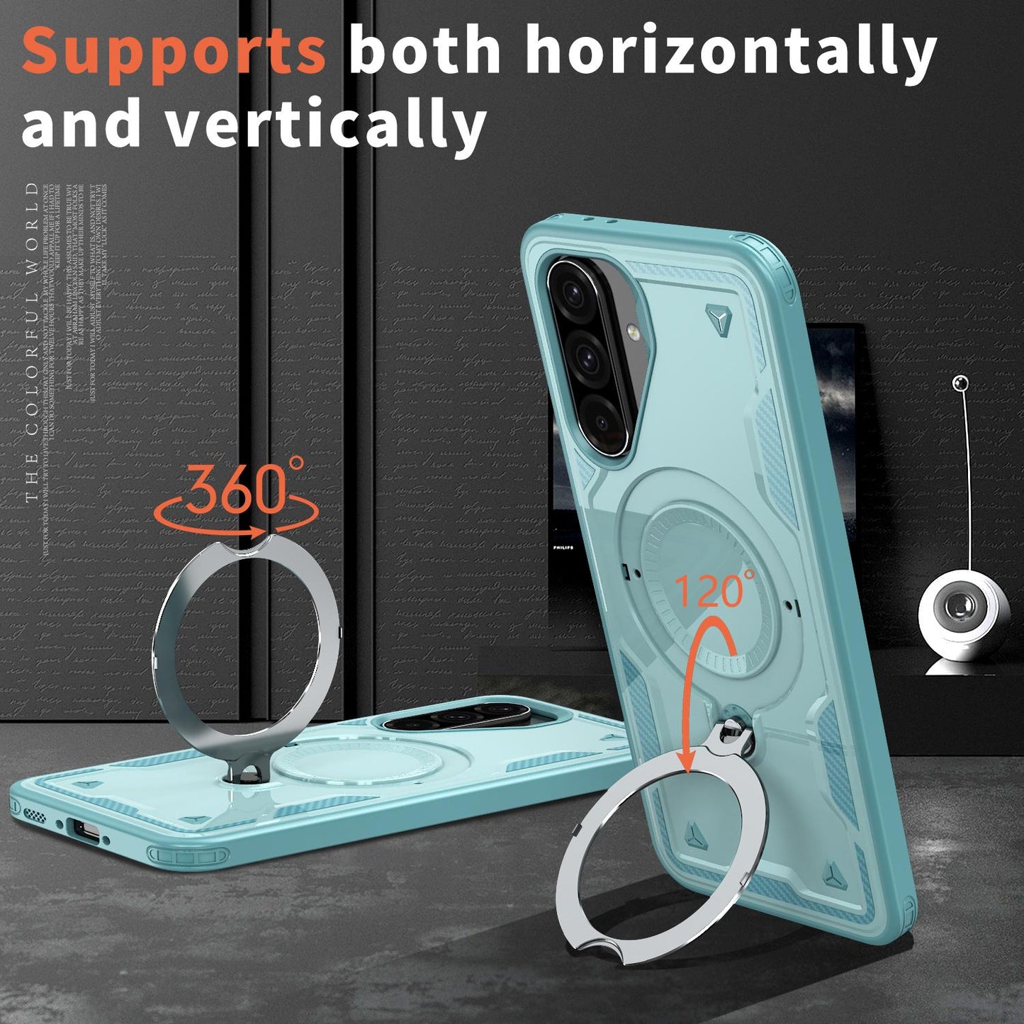For Galaxy A37 5G Kalebol PC Hybrid TPU Armor MagSafe Ring Holder Phone Case(Light Blue)