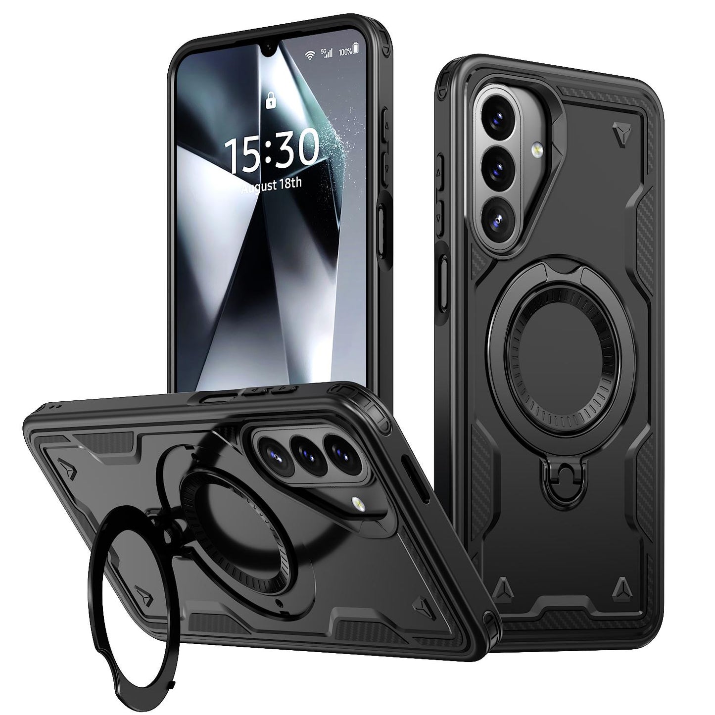 For Galaxy A27 5G Kalebol PC Hybrid TPU Armor MagSafe Ring Holder Phone Case(Black)