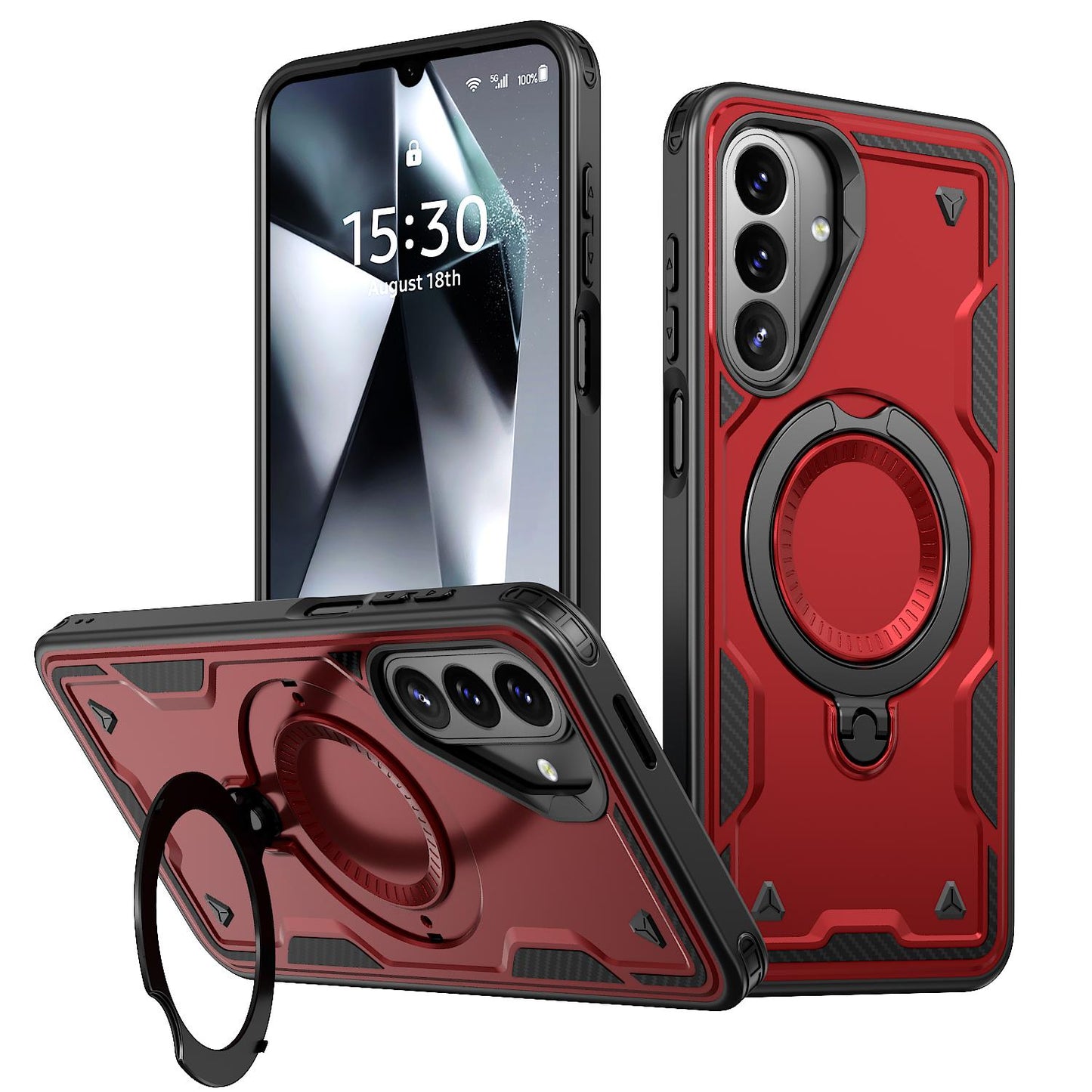 For Galaxy A27 5G Kalebol PC Hybrid TPU Armor MagSafe Ring Holder Phone Case(Red)