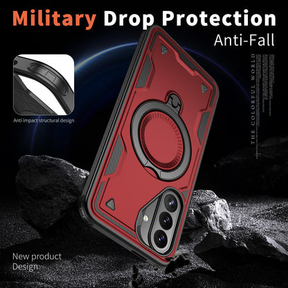 For Galaxy A27 5G Kalebol PC Hybrid TPU Armor MagSafe Ring Holder Phone Case(Red)