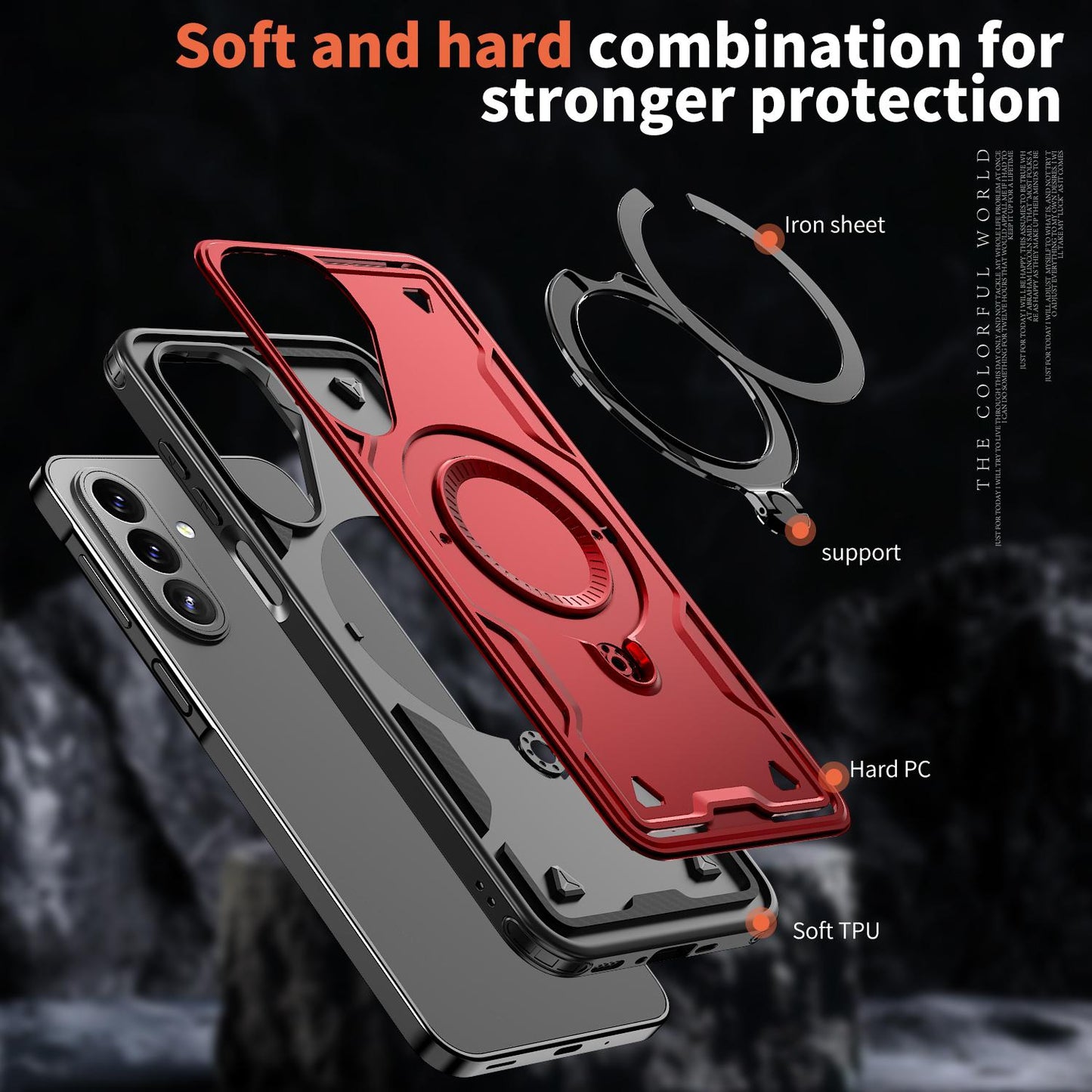 For Galaxy A27 5G Kalebol PC Hybrid TPU Armor MagSafe Ring Holder Phone Case(Red)