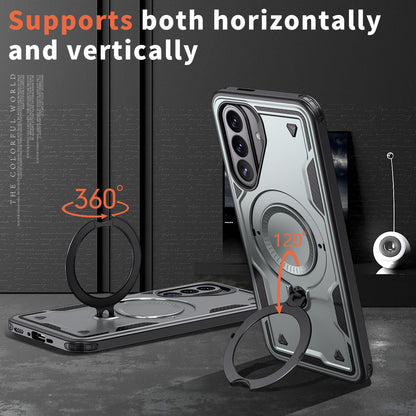 For Galaxy A27 5G Kalebol PC Hybrid TPU Armor MagSafe Ring Holder Phone Case(Gray)