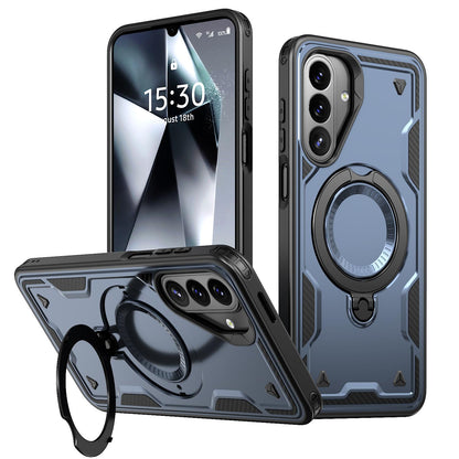 For Galaxy A27 5G Kalebol PC Hybrid TPU Armor MagSafe Ring Holder Phone Case(Blue)