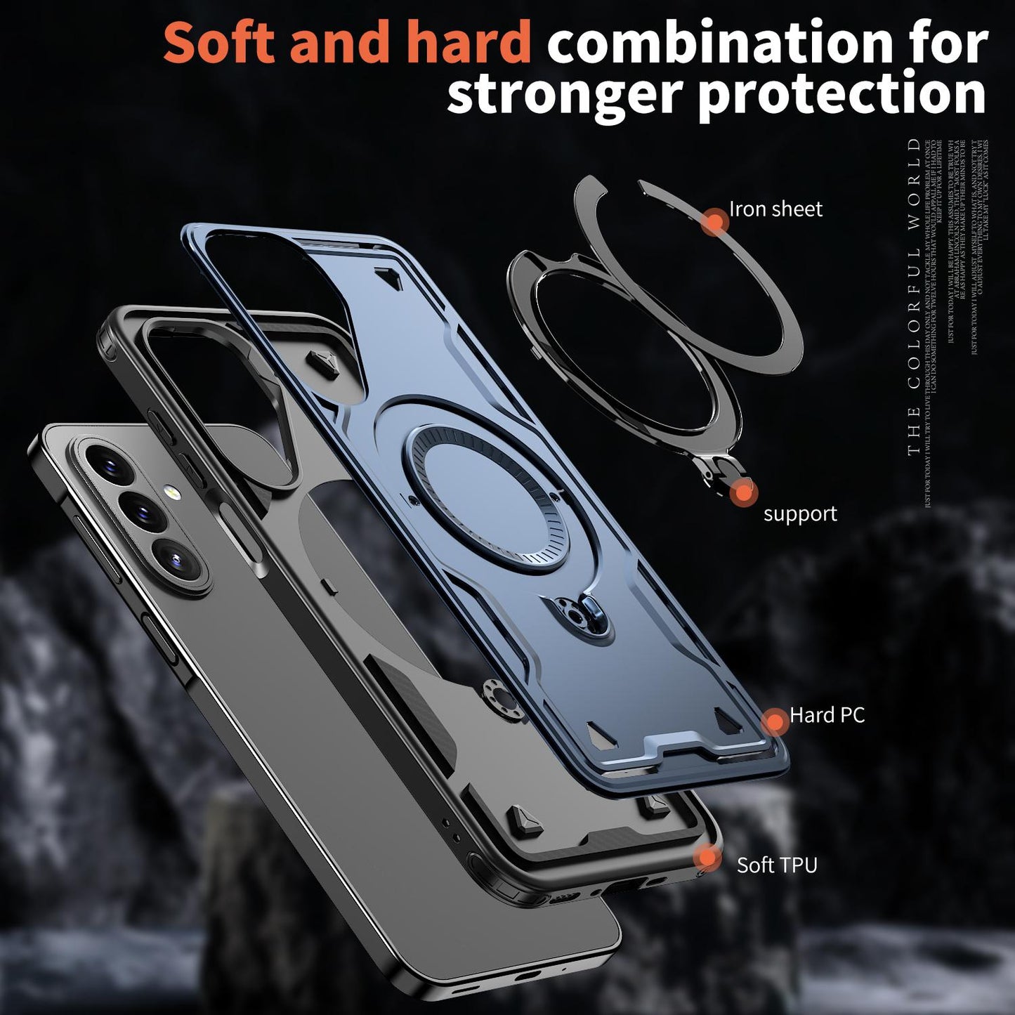 For Galaxy A27 5G Kalebol PC Hybrid TPU Armor MagSafe Ring Holder Phone Case(Blue)