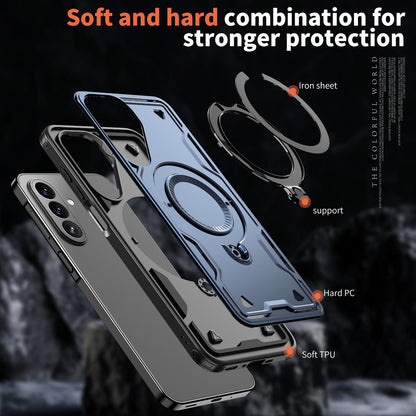 For Galaxy A27 5G Kalebol PC Hybrid TPU Armor MagSafe Ring Holder Phone Case(Blue)