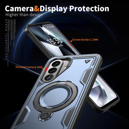 For Galaxy A27 5G Kalebol PC Hybrid TPU Armor MagSafe Ring Holder Phone Case(Blue)