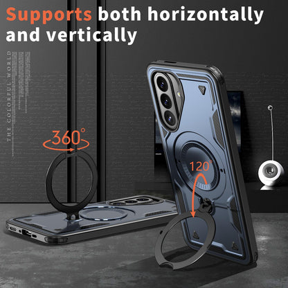 For Galaxy A27 5G Kalebol PC Hybrid TPU Armor MagSafe Ring Holder Phone Case(Blue)