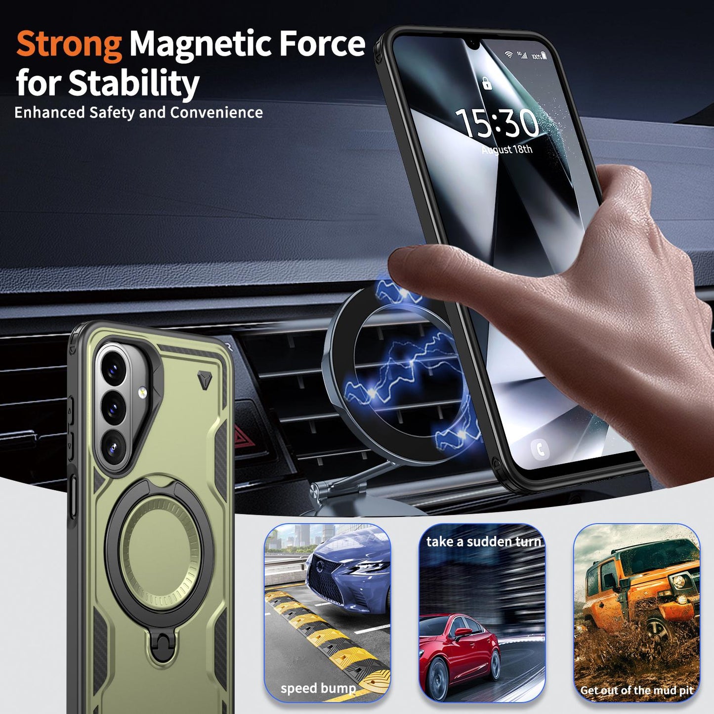 For Galaxy A27 5G Kalebol PC Hybrid TPU Armor MagSafe Ring Holder Phone Case(Green)