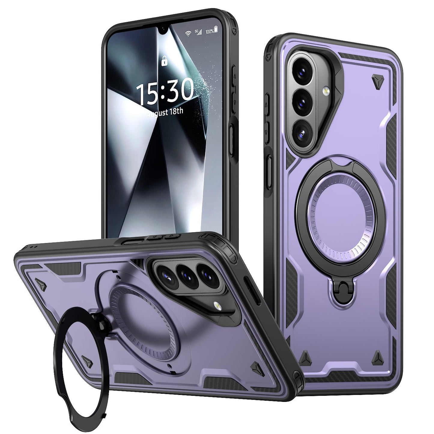 For Galaxy A27 5G Kalebol PC Hybrid TPU Armor MagSafe Ring Holder Phone Case(Purple)