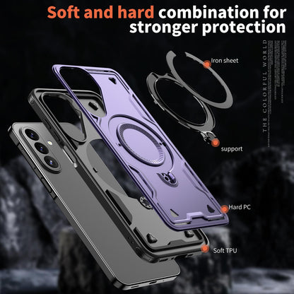 For Galaxy A27 5G Kalebol PC Hybrid TPU Armor MagSafe Ring Holder Phone Case(Purple)