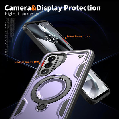 For Galaxy A27 5G Kalebol PC Hybrid TPU Armor MagSafe Ring Holder Phone Case(Purple)