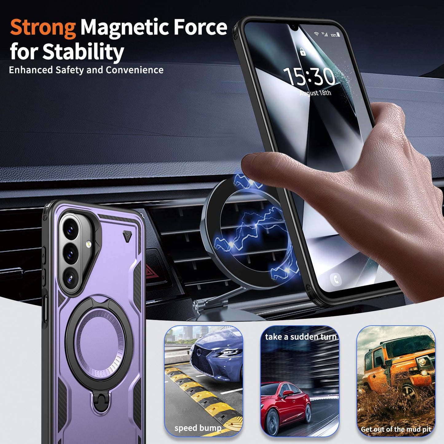 For Galaxy A27 5G Kalebol PC Hybrid TPU Armor MagSafe Ring Holder Phone Case(Purple)