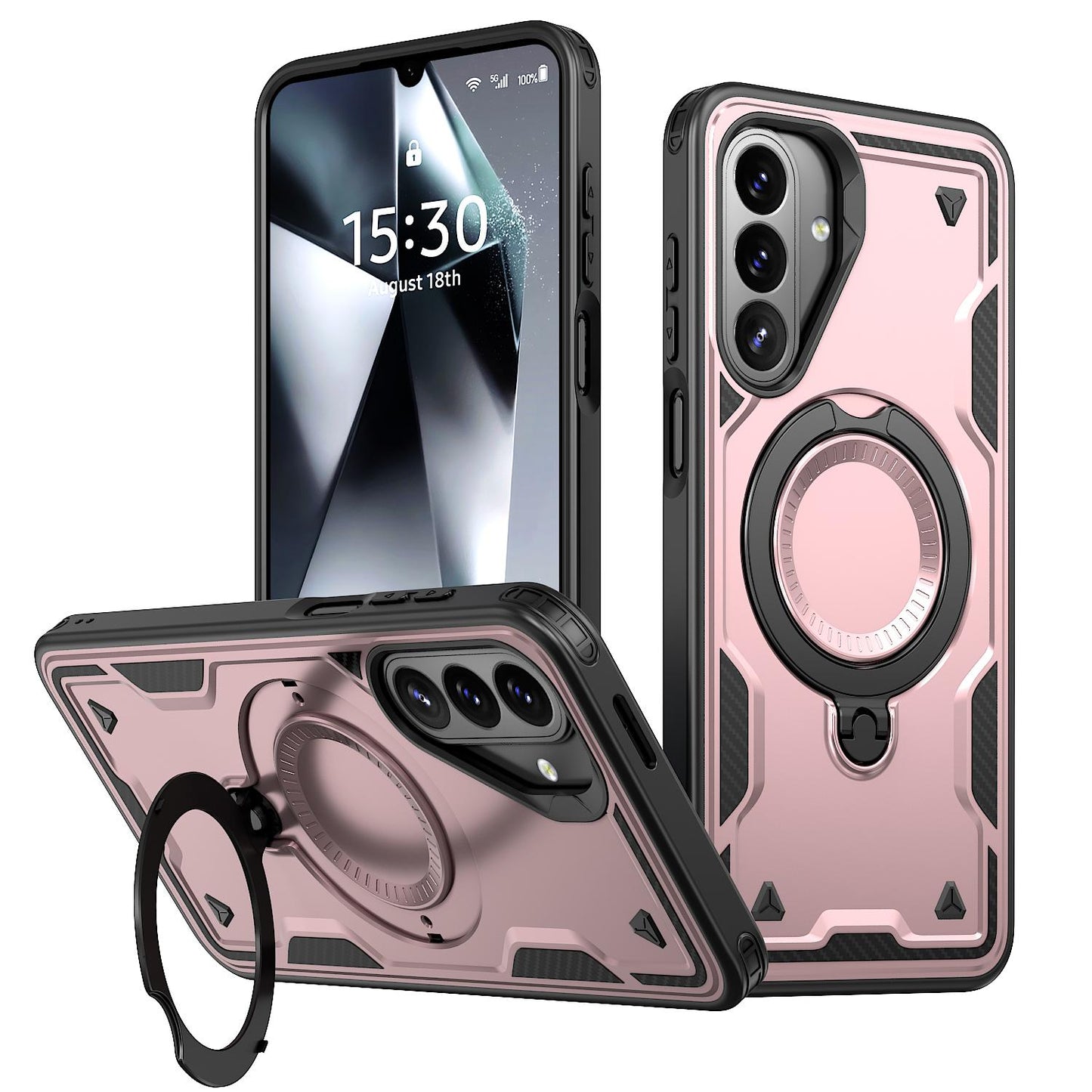 For Galaxy A27 5G Kalebol PC Hybrid TPU Armor MagSafe Ring Holder Phone Case(Rose Gold)